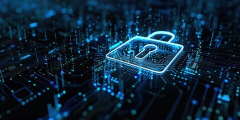 Wall Mural - Futuristic data center corridor glowing with red and blue lights, symbolizing technology and cybersecurity. Free copy space for text.