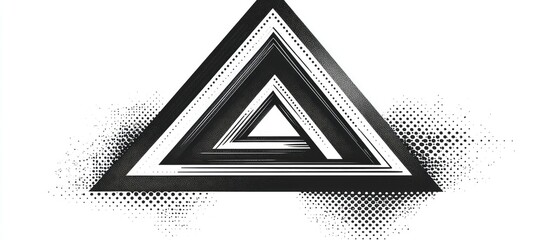 Impossible triangle illustration Optical illusion design Retro 3D monochrome logo with polka dot accents 2d isometric icon suitable for halftone labels or vintage artwork