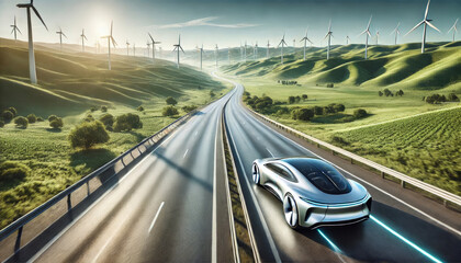 Wall Mural - futuristic eco-friendly car a wide highway