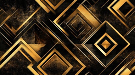 Wall Mural - Gold Textures on a Black Background with a Geometric Center