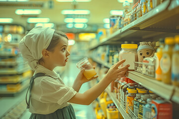 Child Shopping for Ingredients in Preparation for Cooking a Meal