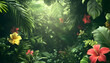 © mai - A lush jungle scene with vibrant green leaves and exotic flowers, bringing the warmth of the tropics to your screen
