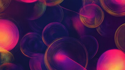 Wall Mural - Abstract background with overlapping circles in neon pink, yellow, and purple hues.