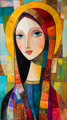 Poster - Contemporary Abstract Portrait of Saint Catherine in Bright Colors  