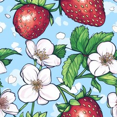 Canvas Print - Strawberry Blossom Pattern.