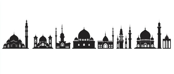 Islamic architectural design glyph featuring outlined black filled silhouettes symbolizing a visual illustration in a pictogram style