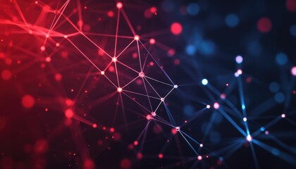 Poster - 2D cartoon illustration depicting an abstract plexus structure creating a geometric pattern against a dark backdrop representing a network connection of dots and lines
