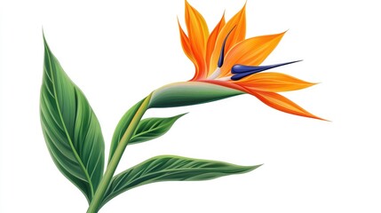 Poster - Isolated Bird of Paradise flower on a white backdrop presented in a 2D cartoon style illustration