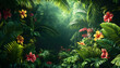 © mai - A lush jungle scene with vibrant green leaves and exotic flowers, bringing the warmth of the tropics to your screen