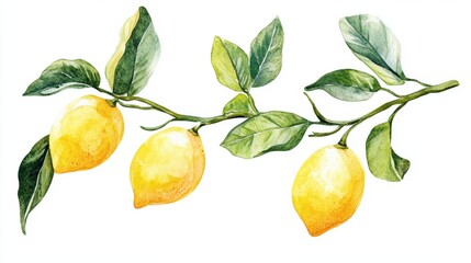 Watercolor Lemon tree branches seamless border,lemon set On a white background,Summer citrus fruit,Juicy colors,Hand drawn lemon set,Botanical illustration collection,Whole lemons,banner menu drink.