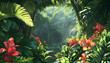 © mai - A lush jungle scene with vibrant green leaves and exotic flowers, bringing the warmth of the tropics to your screen