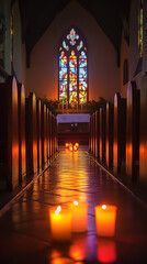 Wall Mural - Solemn Saint Catherine’s Day Church Service with Stained Glass