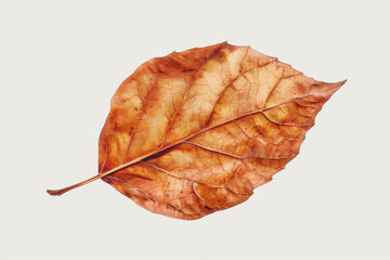 close up isolated image of a fallen dead leaf over a white background in a context of autumnal foliage, copy space