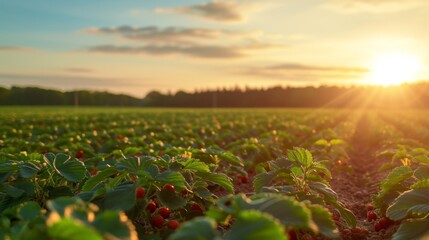 Strawberry Field at Sunset: A Vibrant Landscape