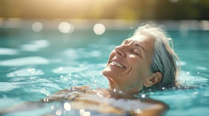 Smiling Woman Relaxing in a Swimming Pool