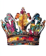 A colorful crown design with artistic elements and vibrant patterns.