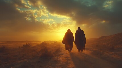 Moses and Aaron setting out together on the road to Egypt.