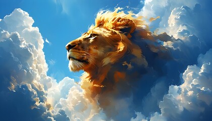 Wall Mural - Majestic lion-shaped cloud formation against a vibrant blue sky, inspiring creativity and imagination in artistic expression