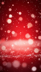 Sticker - Red Christmas Background, Falling Snowflakes And Bokeh Lights Effect. Copy Space For Your Text