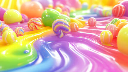 Wall Mural - A vibrant assortment of colorful rainbow candy treats 3d illustration