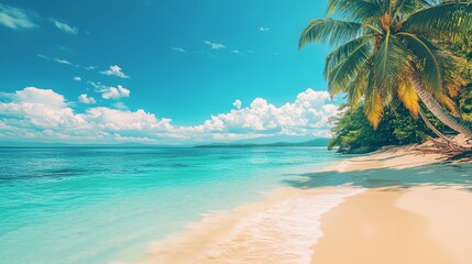 Wall Mural - Tropical beach with palm trees and turquoise water.