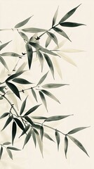 Poster - Delicate bamboo leaves gracefully arranged against a soft, neutral background showcasing nature's beauty and elegance