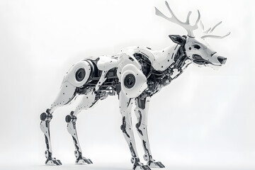 Wall Mural - A futuristic robotic deer, sleek metallic design isolated on white background