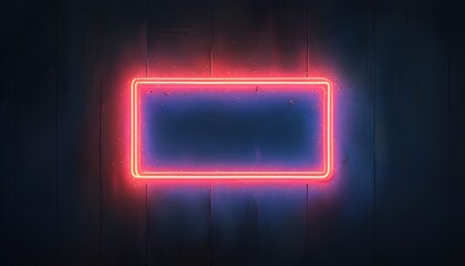 Wall Mural - Illuminated blank neon sign framed by a radiant border in a dark atmosphere