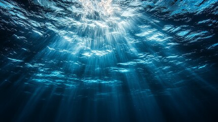 Wall Mural - Underwater Sunlight Beams Through Rippling Ocean Water