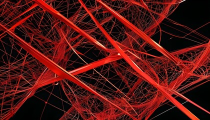 Wall Mural - Intricate Red Metallic Lines Forming an Abstract Cyber Geometric Design on a Dark Background