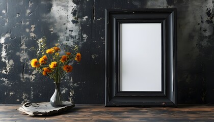 Wall Mural - Worn black frame enclosing an empty white canvas inviting creativity and imagination