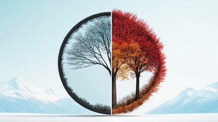 Poster - A circular timeline illustrating the seasonal changes throughout a year, with each segment representing a different season.