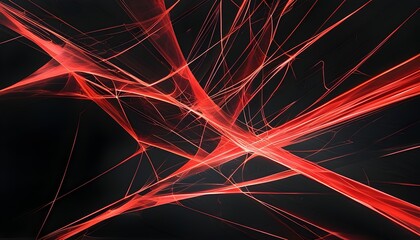 Wall Mural - Dynamic Cyber Geometry: Sharp Red Metallic Lines on Sleek Black Canvas