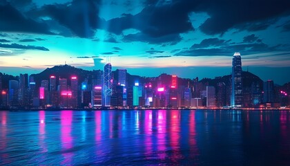 Wall Mural - Neon Blue Hued Holographic Cityscape Projection