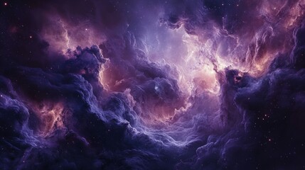 Wall Mural - a cosmic landscape of purple and pink nebulae with scattered stars