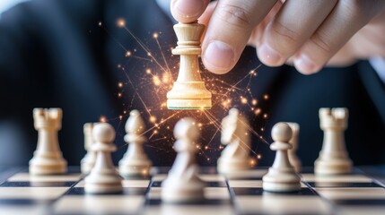 Poster - A chessboard with strategic moves highlighted, representing the careful planning and risk assessment needed for success.