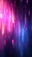 Poster - Abstract background of vertical neon light streaks with pink and blue colors and glowing dots.