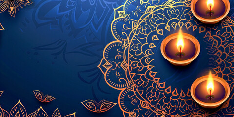 Happy diwali background, indian festival backdrop with diya