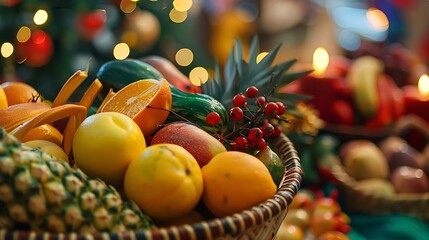 Canvas Print - Kwanzaa basket filled with traditional fruits and vegetables