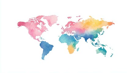  Bright watercolor map brings geography to life, perfect for travel lovers and adding color to any home decor.
