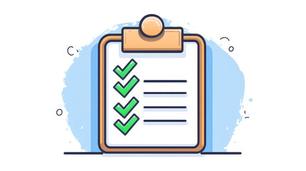 Poster - A lively clipboard icon with bright green checkmarks, featuring a modern flat design on a blue background.