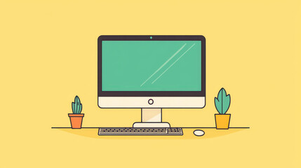 Poster - A sleek computer monitor and keyboard in a minimalist 2D vector style, perfect for modern design lovers.