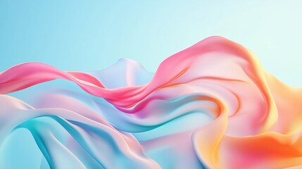 Poster - A vibrant flow of pastel fabric sways gently in a soft, light-filled space during a serene afternoon