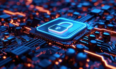 Wall Mural - Futuristic data center corridor glowing with red and blue lights, symbolizing technology and cybersecurity. Free copy space for text.