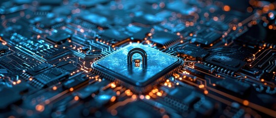 Wall Mural - Futuristic data center corridor glowing with red and blue lights, symbolizing technology and cybersecurity. Free copy space for text.