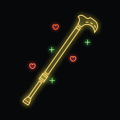 Poster - Glowing neon line walking stick icon isolated on black background. Romantic concept. Vector illustration