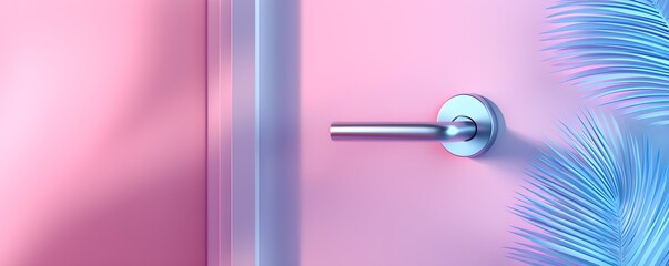 Close-up of smart door handle, modern home entrance, contemporary interior, 3D illustration