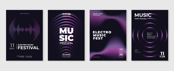 Poster - Music poster design background vector set. Electro Sound Cover template with vibrant abstract gradient geometric shape and line wave. Ideal design for social media, flyer, party, music festival, club.