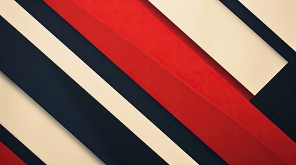 Wall Mural - Minimalist background with staggered parallelograms in bold red navy and ivory tones