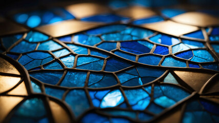 Poster - Cool blue light on stained glass surface background